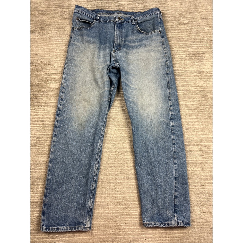 Wrangler Jeans Mens 34x27 Blue Premium Quality Straight Leg Light Wash Denim
